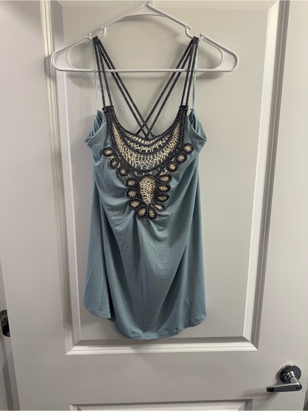 Willi Smith Blue Embroidered Crisscross Camisole
